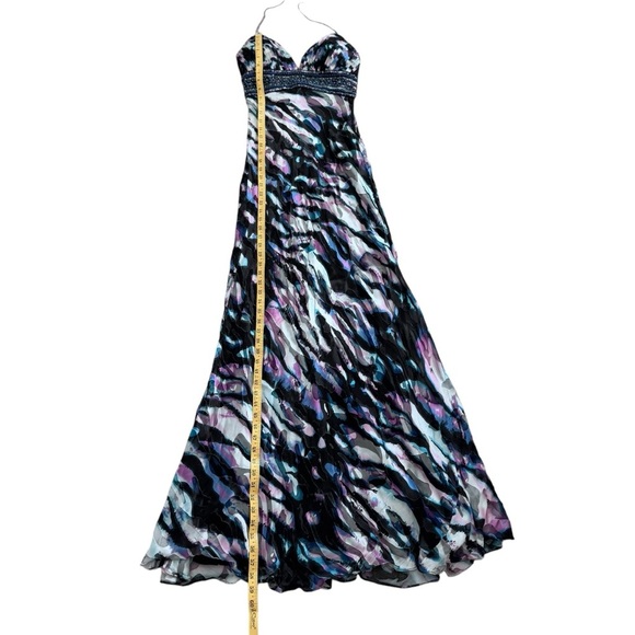 Camille la Vie BLACK BLUE MULTI COLOR STRIPES BEADED PROM FORMAL GOWN DRESS 4 - Picture 9 of 15